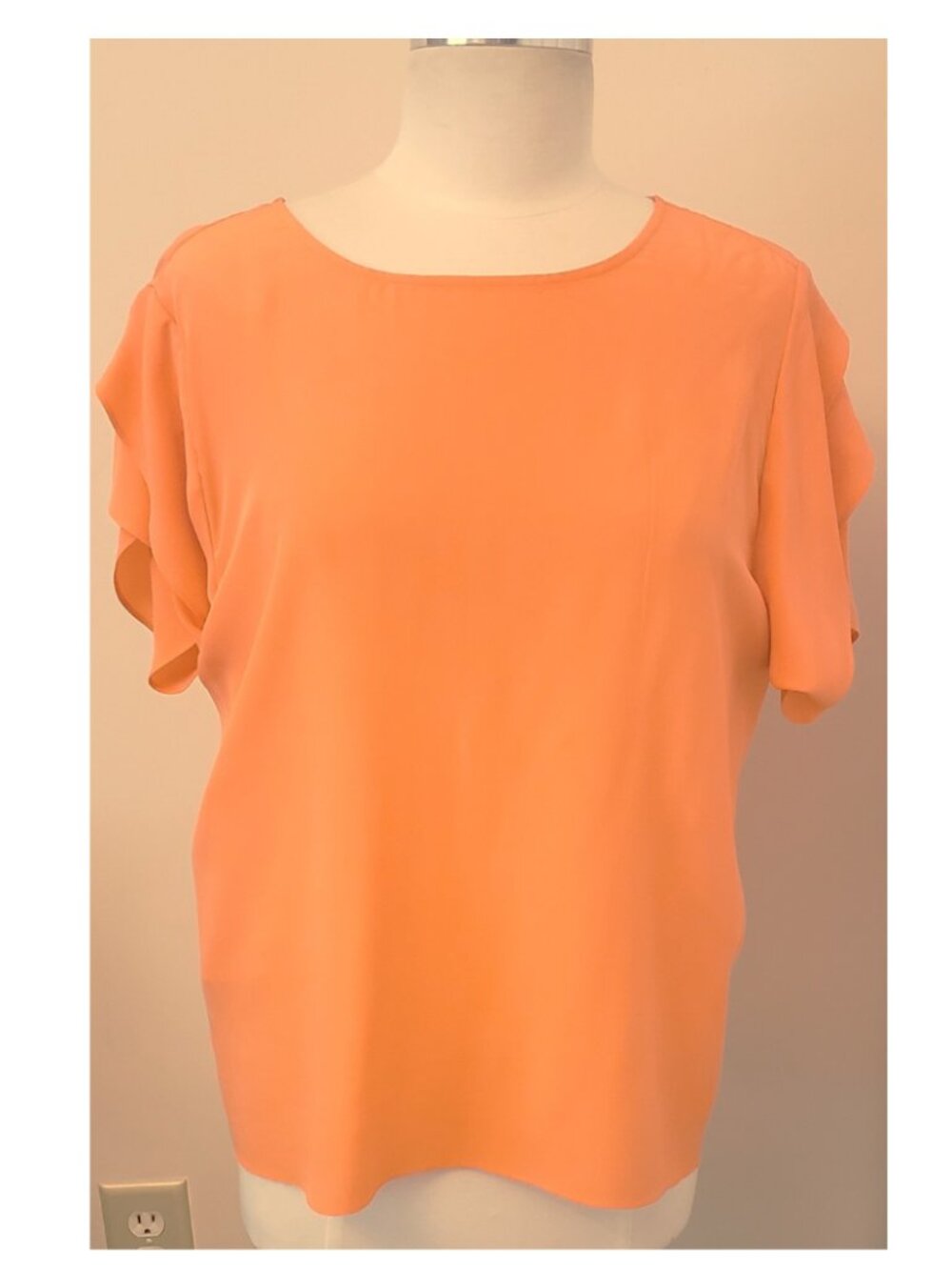 Chico’s Black Label 100% Silk Ruffled Short-sleeve Top Size-2 Orange
